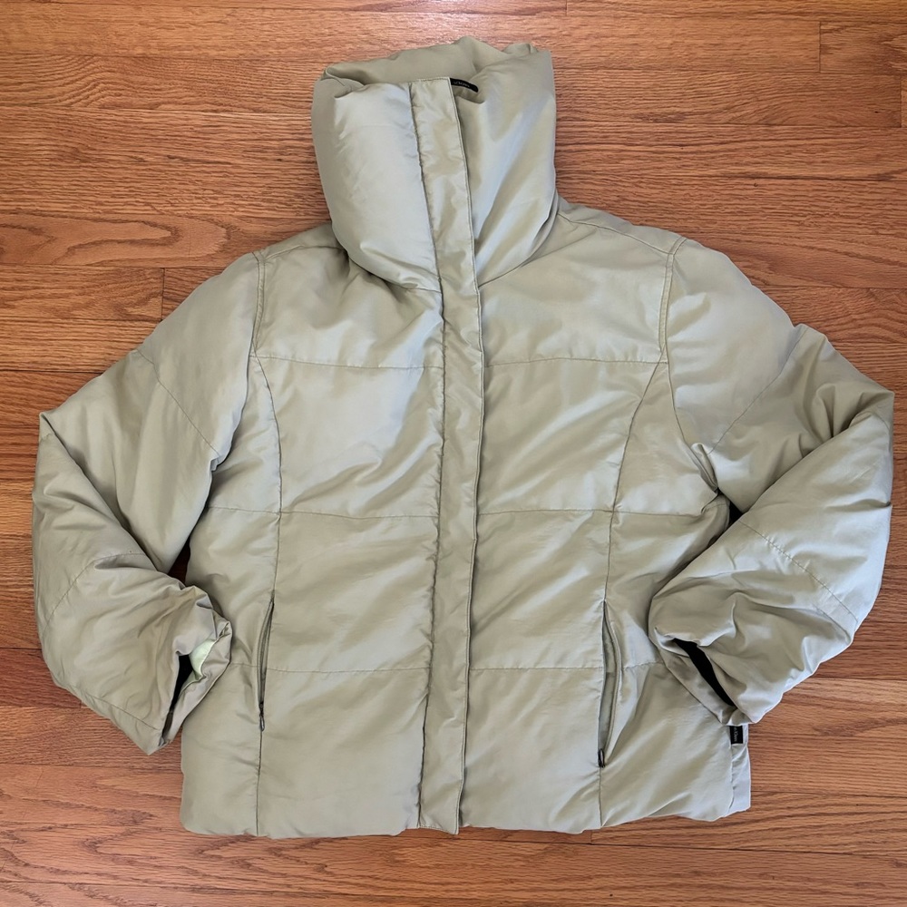 Calvin Klein Puffer Coat Women’s Large Lime Green Jacket Outerwear High Neck